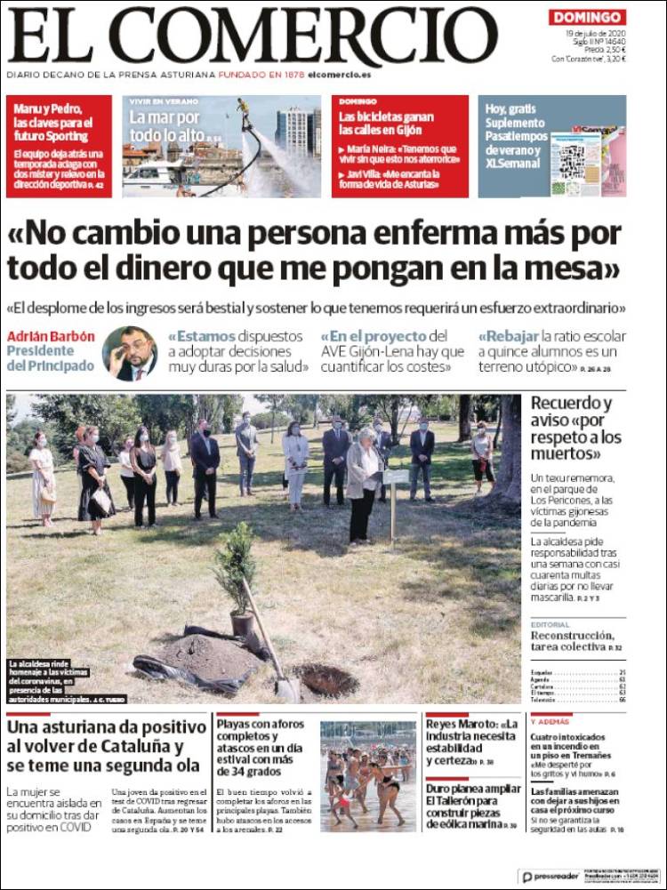 Portada de El Comercio - Gijón (España)