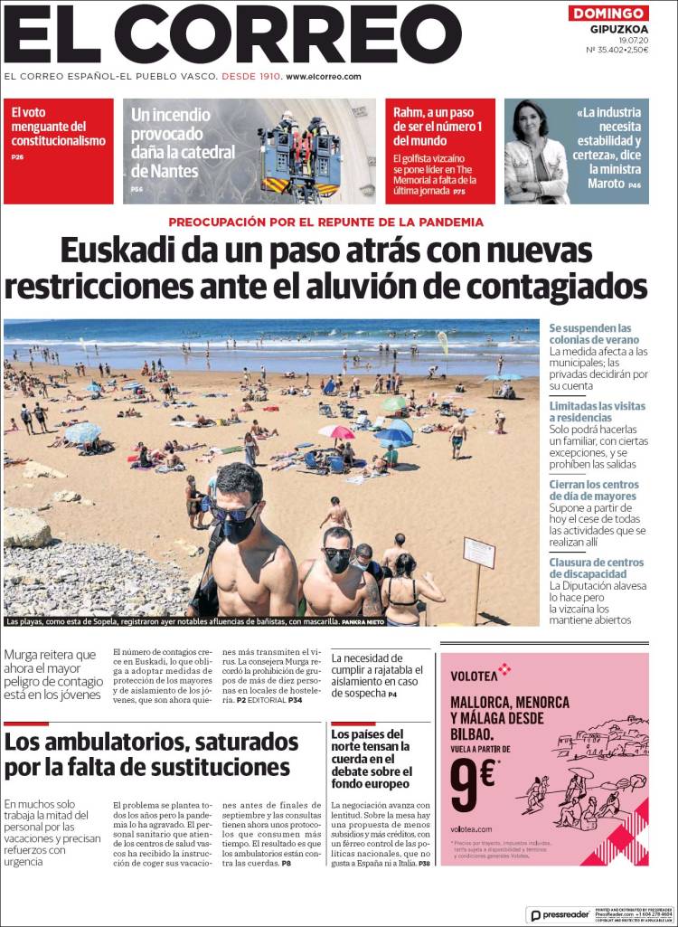 Portada de El Correo - Guipuzcoa (España)