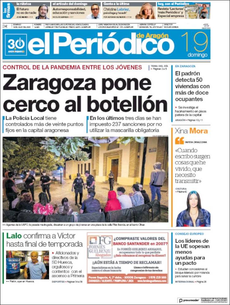 Portada de El Periódico de Aragón (España)