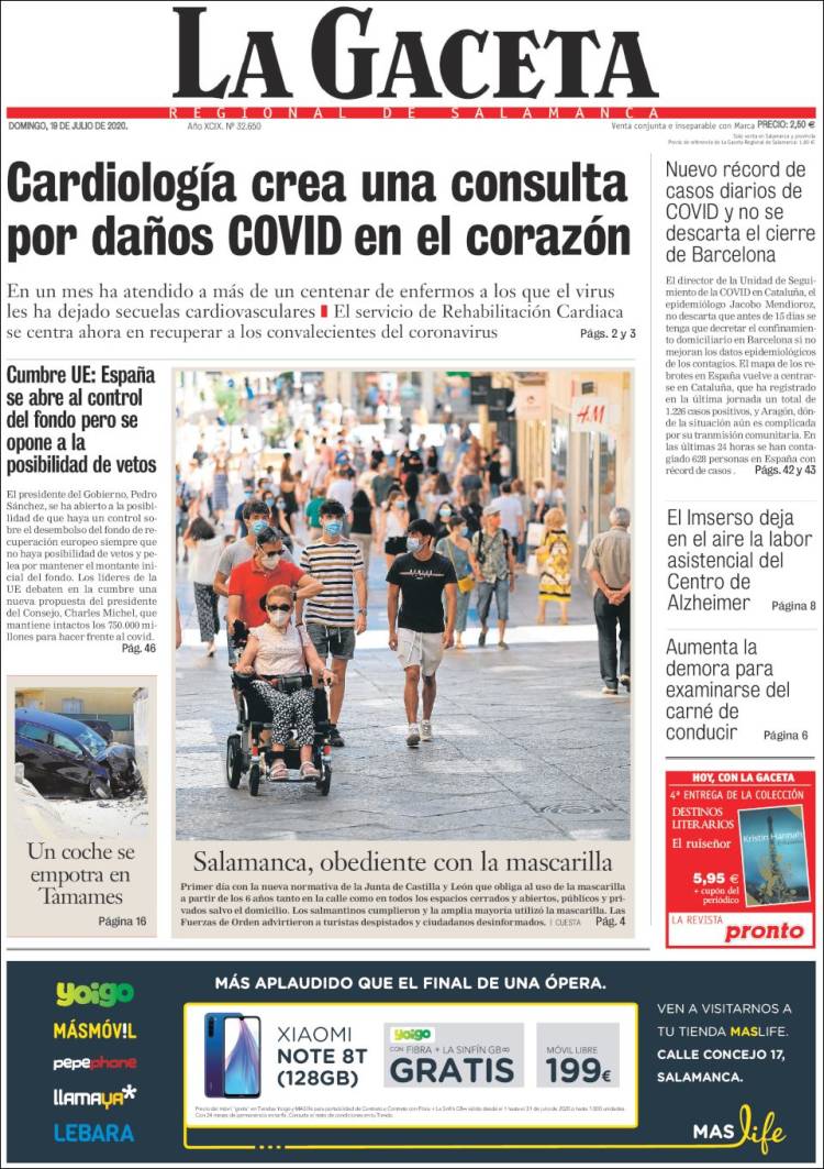 Portada de La Gaceta de Salamanca (España)