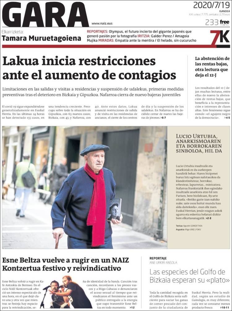 Portada de Gara (España)