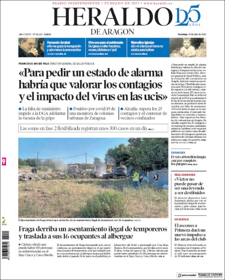 Portada de Heraldo de Aragón (España)