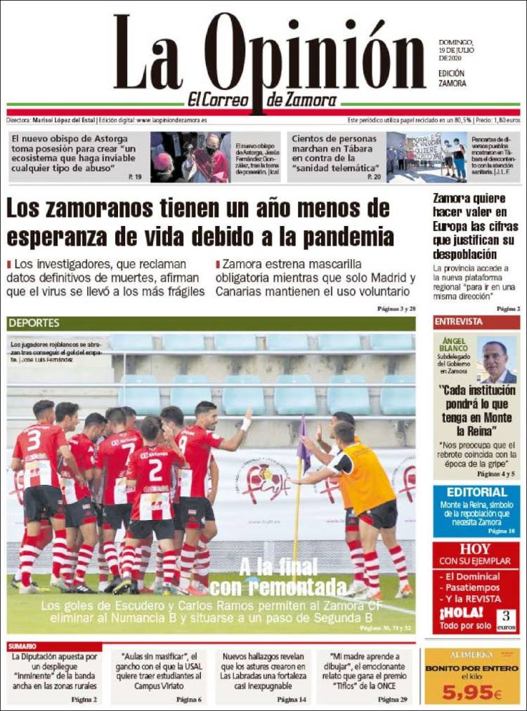 Portada de La Opinión - El Correo de Zamora (España)