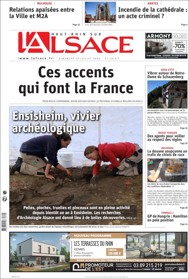 Portada de Journal L'Alsace (Francia)