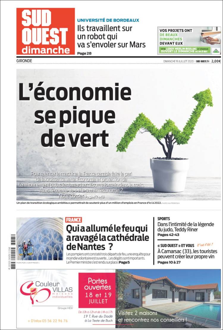 Portada de Sud Ouest (Francia)
