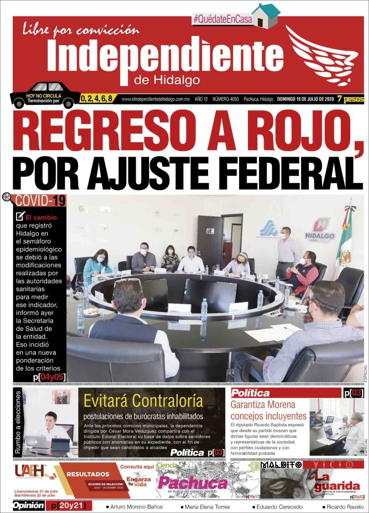 Portada de El Independiente de Hidalgo (M&eacute;xico)