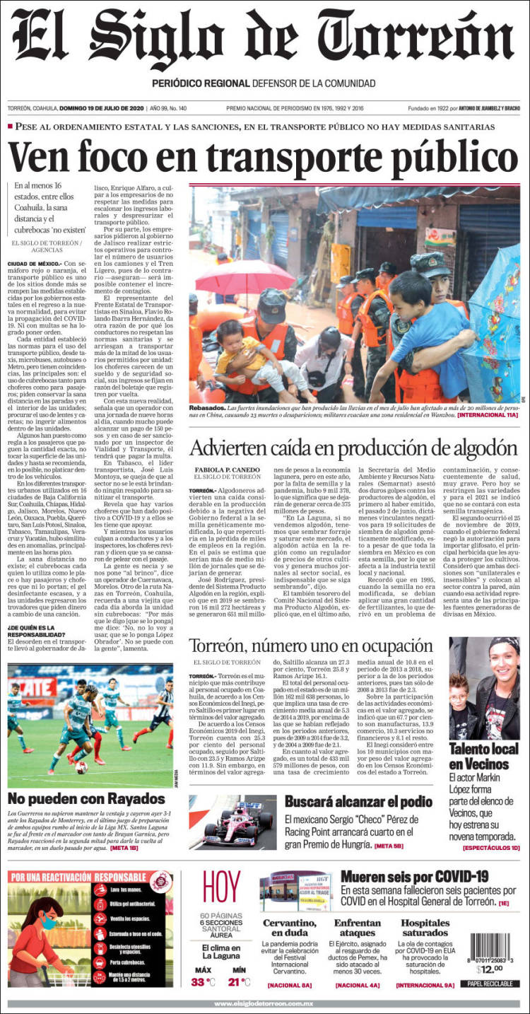 Portada de El Siglo de Torreon (M&eacute;xico)