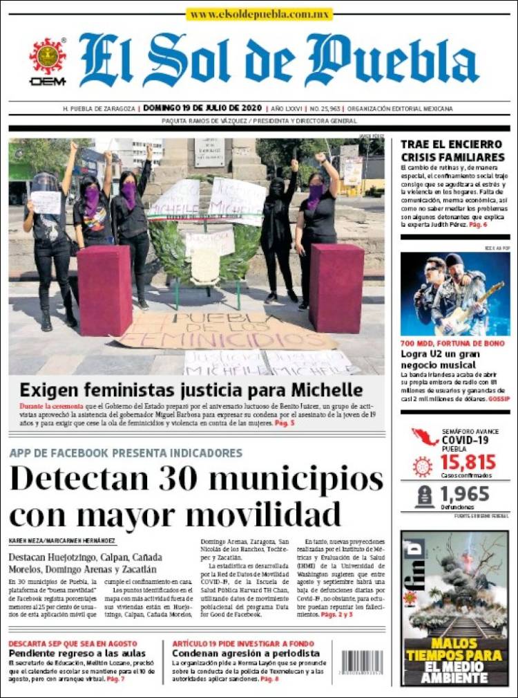 Portada de El Sol de Puebla (M&eacute;xico)