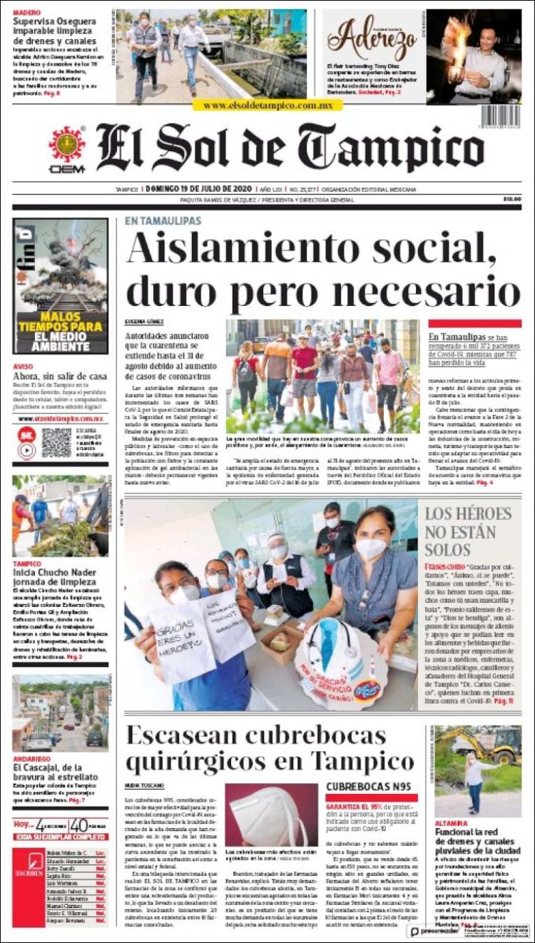 Portada de El Sol de Tampico (M&eacute;xico)