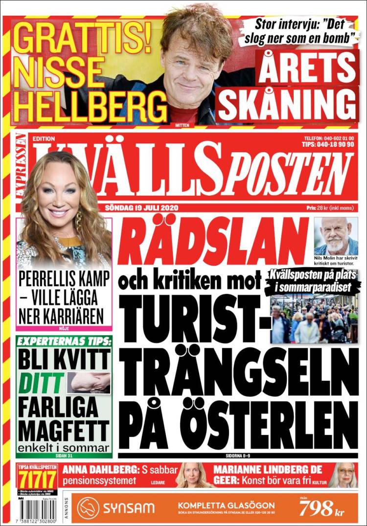 Portada de Kvällsposten (Suecia)