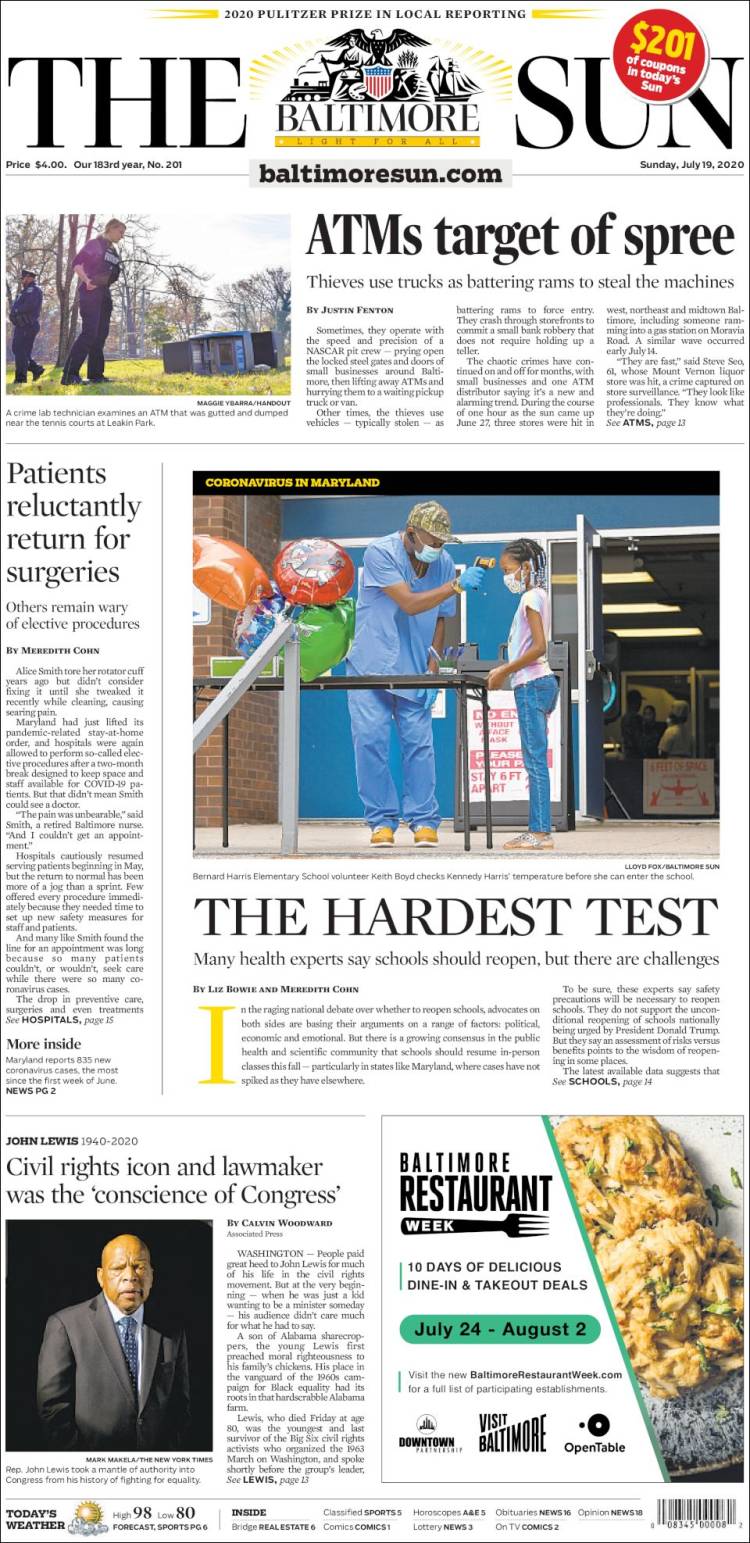 Portada de The Baltimore Sun (USA)