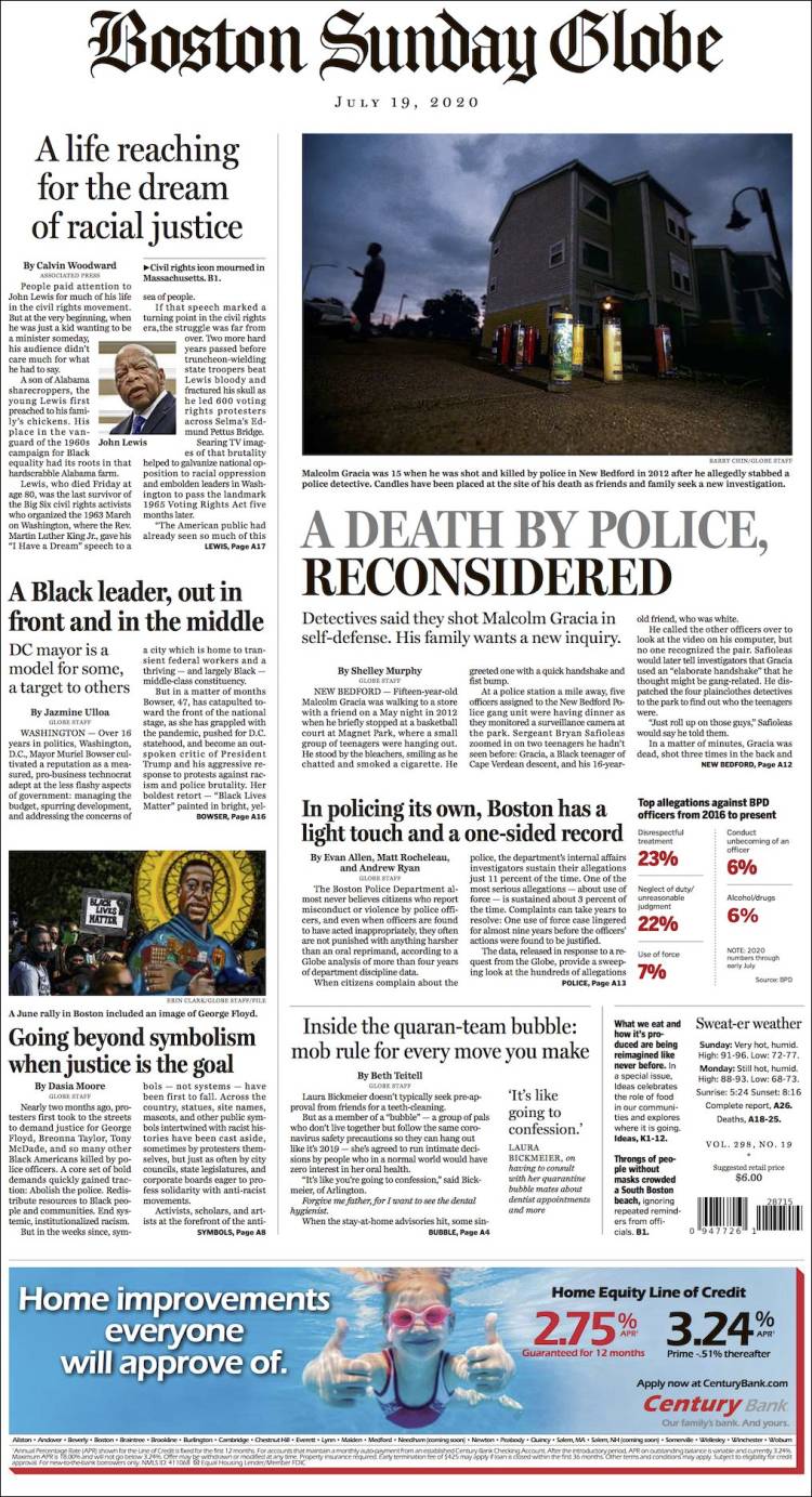 Portada de Boston Globe (USA)