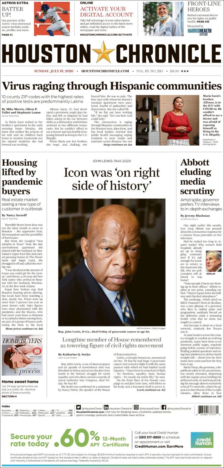 Portada de Houston Chronicle (USA)