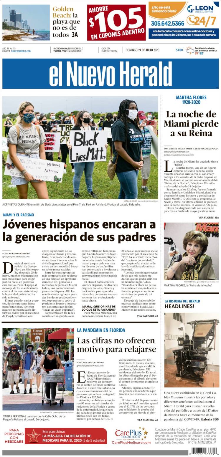 Portada de El Nuevo Herald (USA)