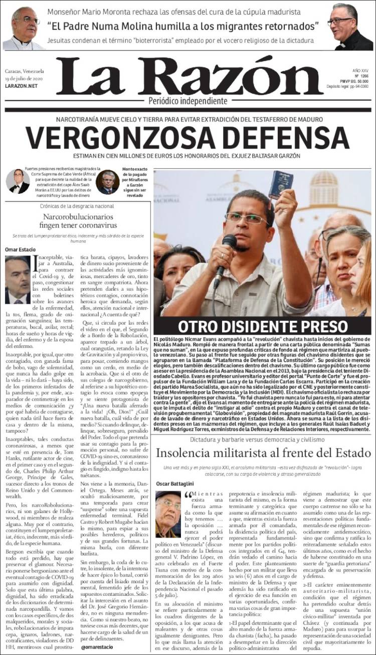 Portada de La Razón  (Venezuela)