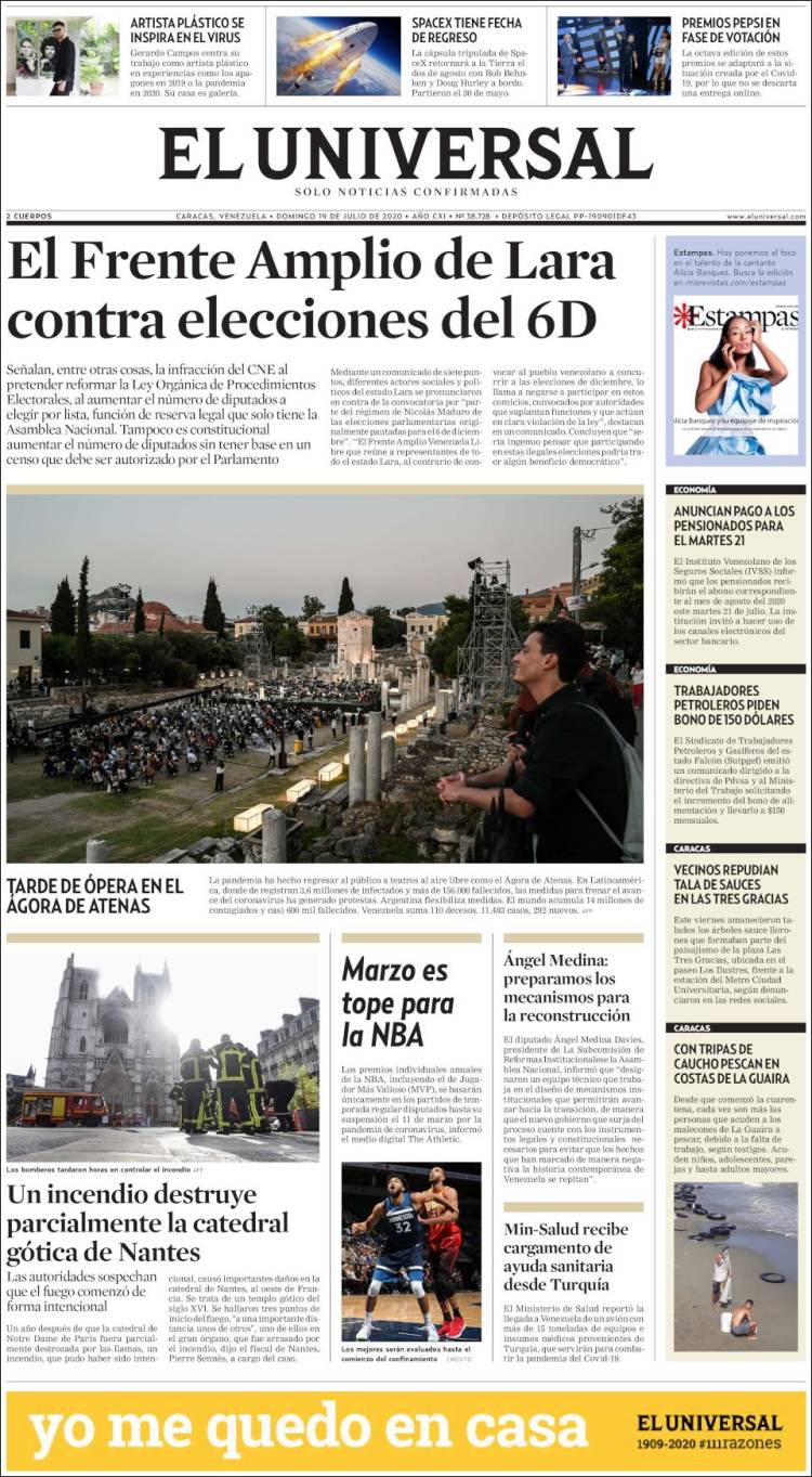 Portada de Universal (Venezuela)