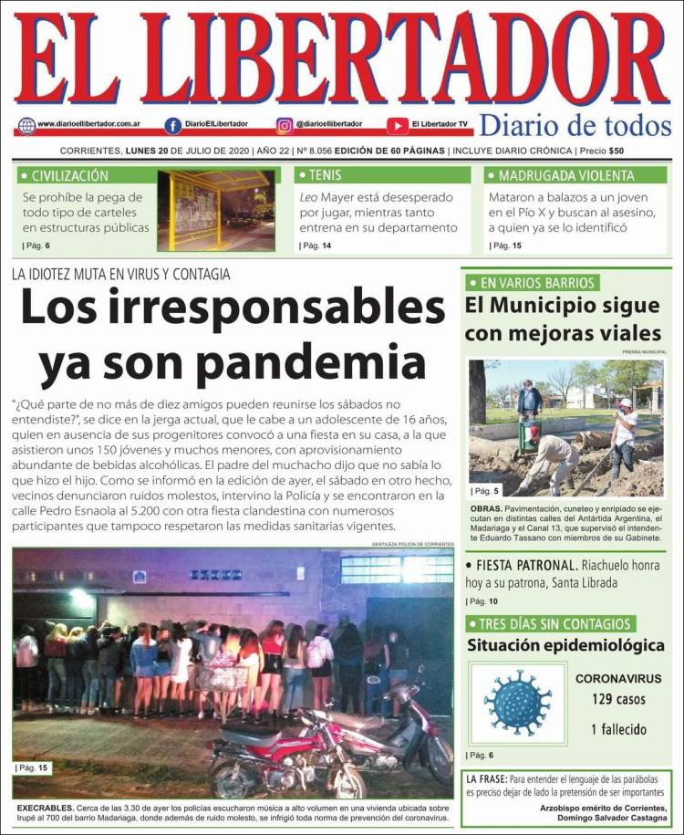 Portada de Diario El Libertador (Argentina)