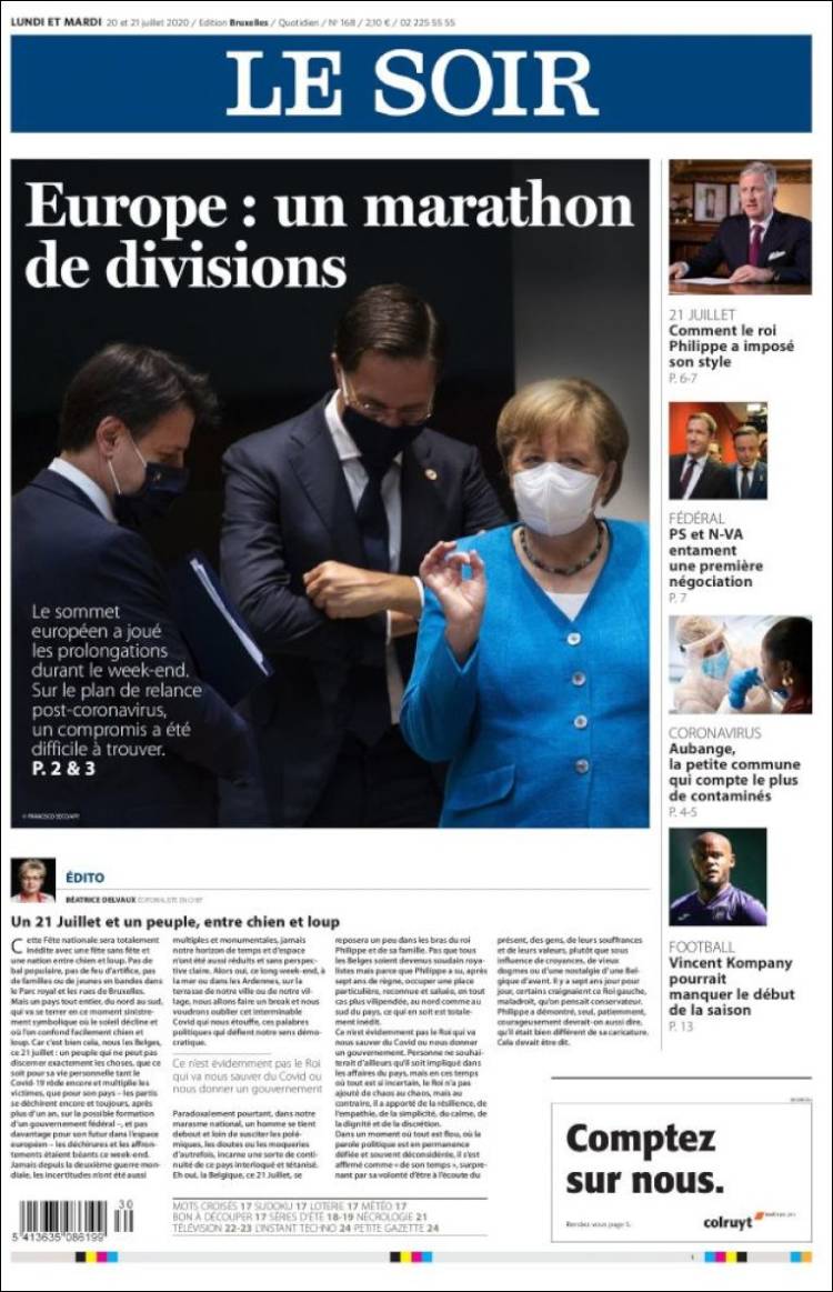 Portada de Le Soir (B&eacute;lgica)