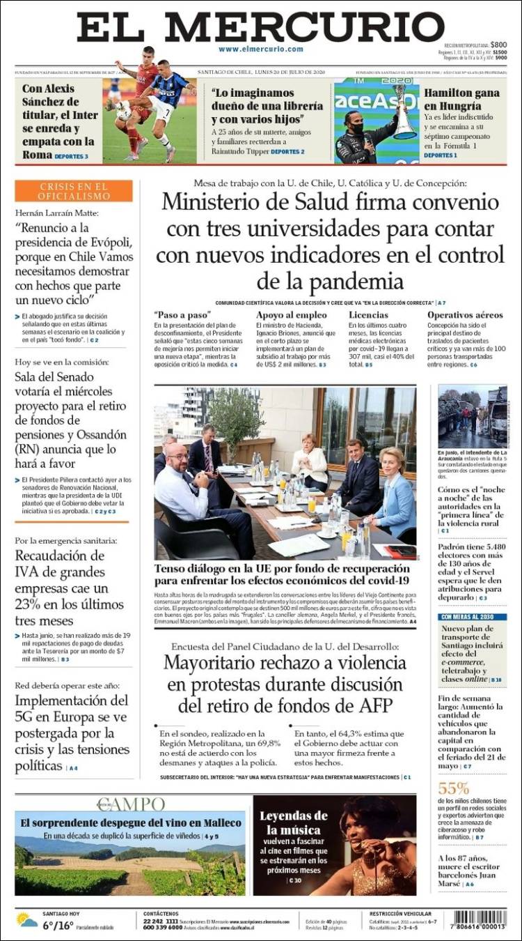 Portada de El Mercurio (Chile)