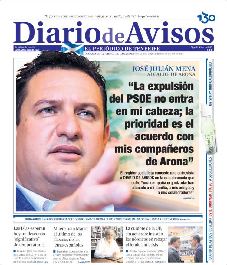 Portada de Diarios de Avisos (Spain)