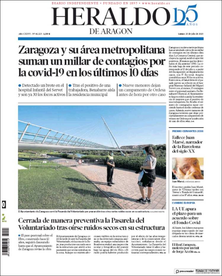 Portada de Heraldo de Aragón (España)