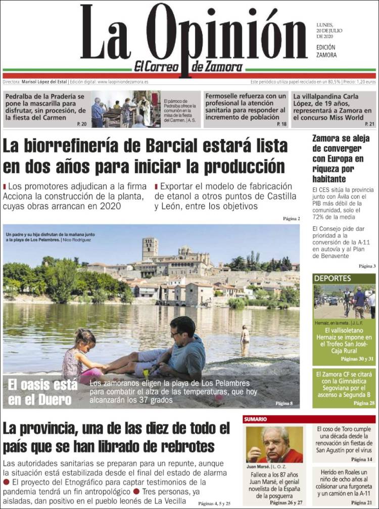 Portada de La Opinión - El Correo de Zamora (Spain)