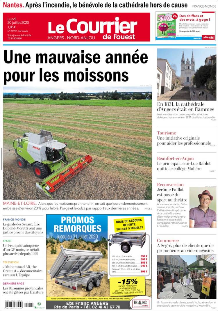 Portada de Le Courrier de l'Ouest (France)