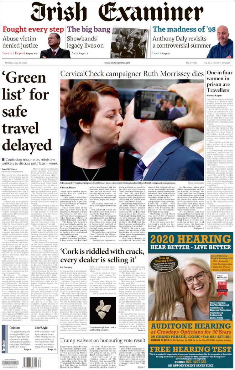 Portada de Irish Examiner (Irlanda)