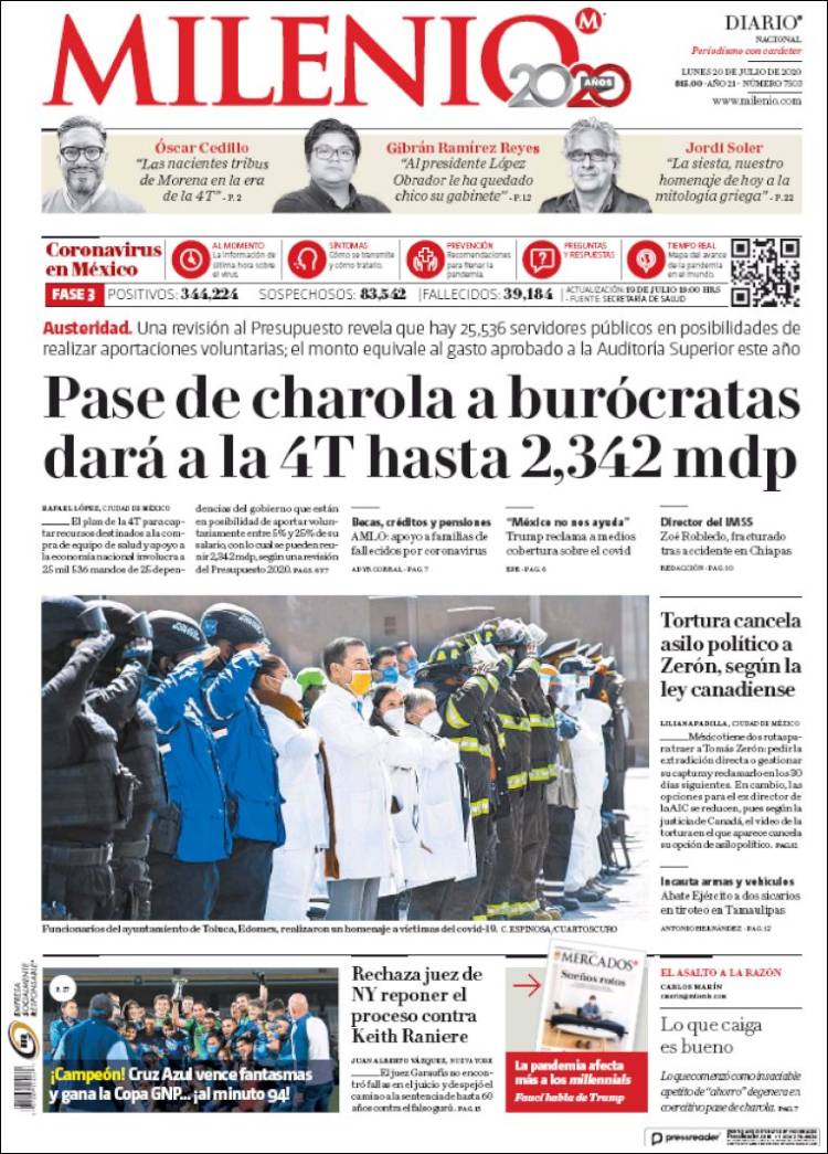 Portada de Milenio (M&eacute;xico)