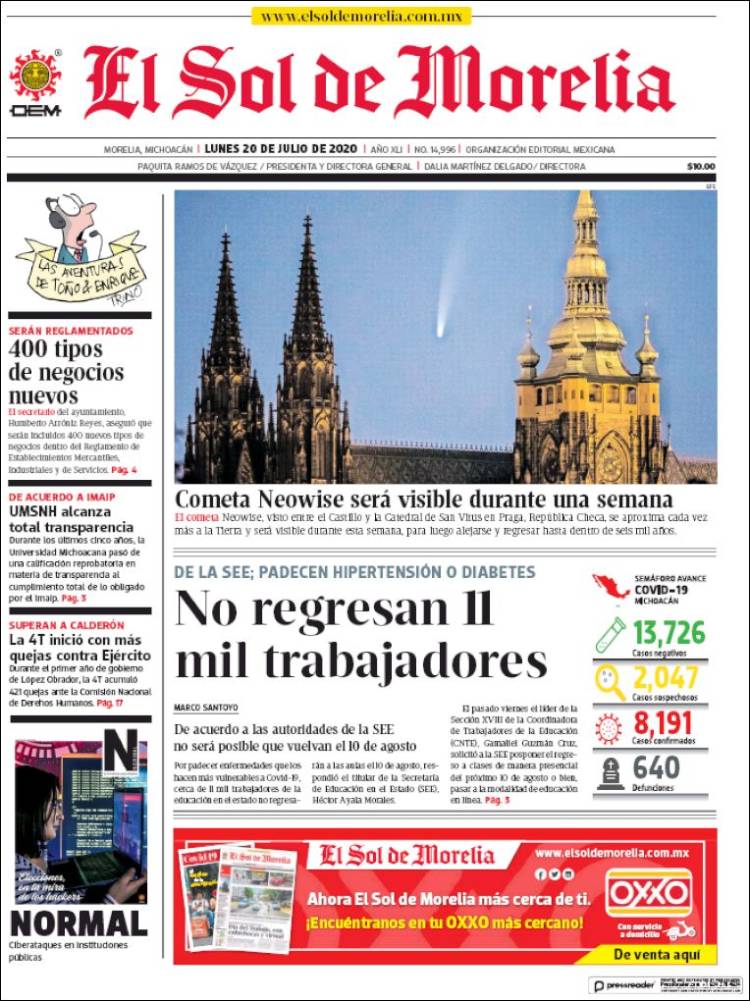 Portada de El Sol de Morelia (M&eacute;xico)