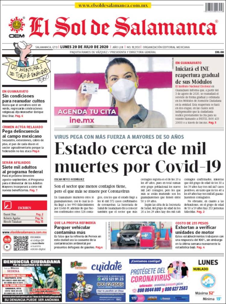 Portada de El Sol de Salamanca (M&eacute;xico)