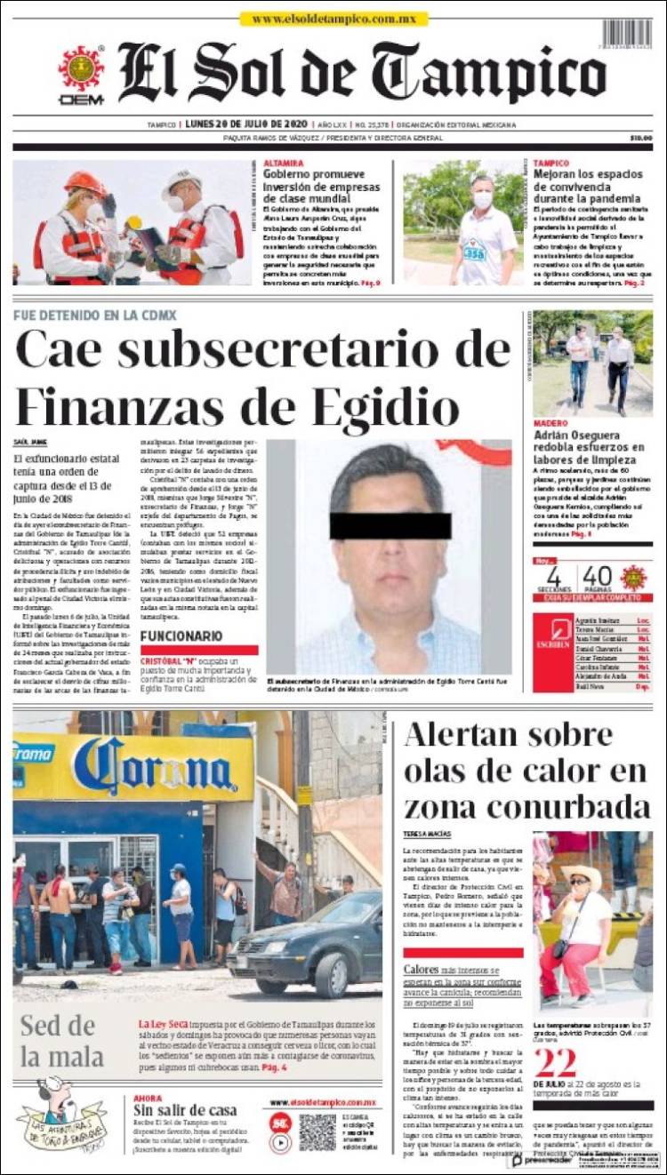 Portada de El Sol de Tampico (M&eacute;xico)