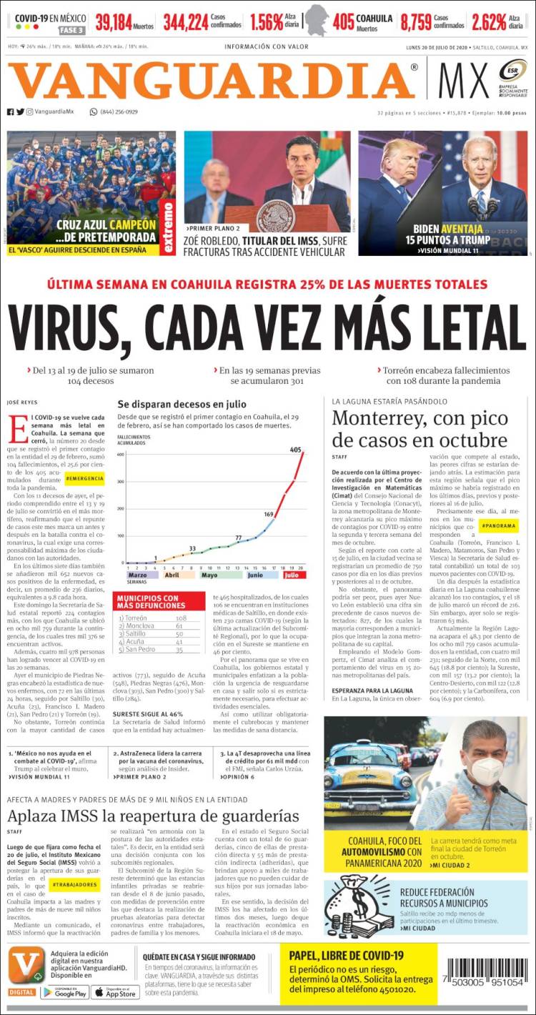 Portada de Vanguardia (M&eacute;xico)