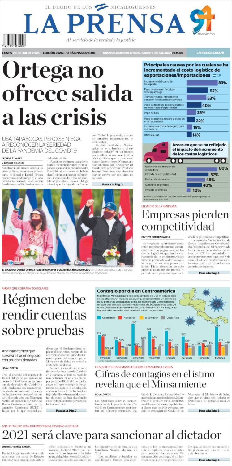 Portada de La Prensa (Nicaragua)