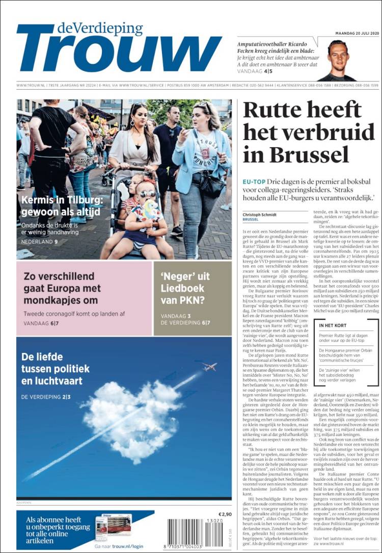 Portada de Trouw (Pa&iacute;ses Bajos)