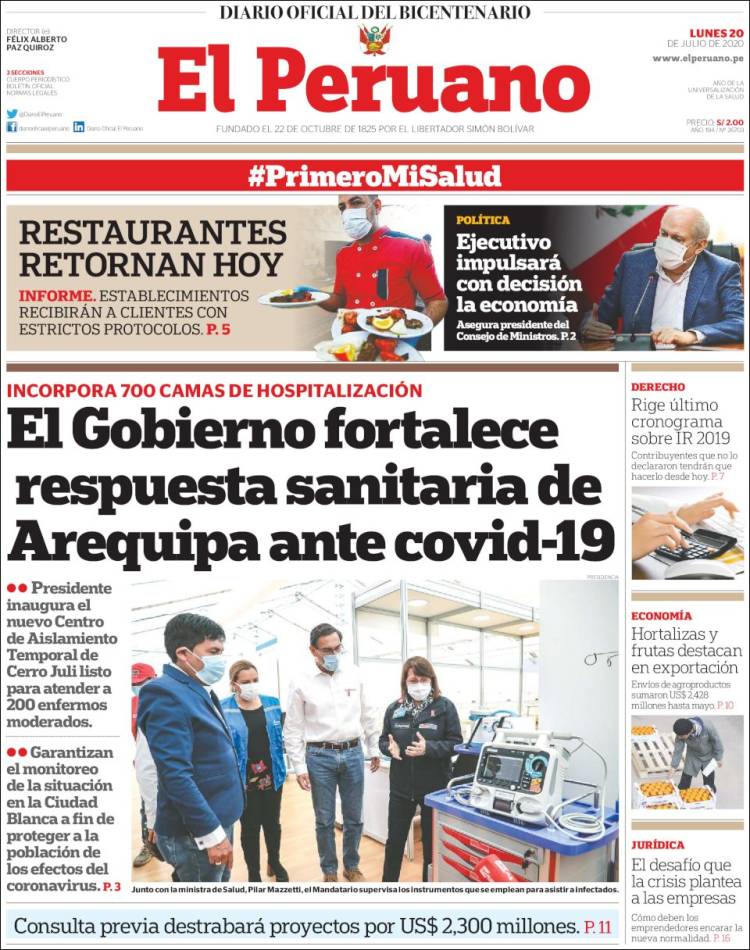 Portada de El Peruano (Per&uacute;)