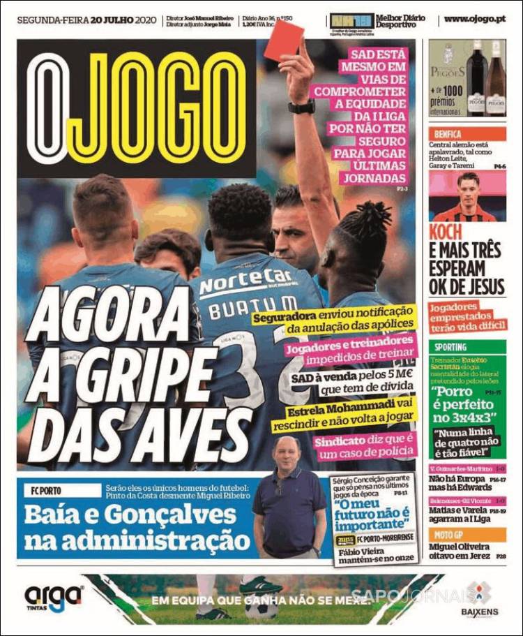 Portada de O Jogo (Portugal)