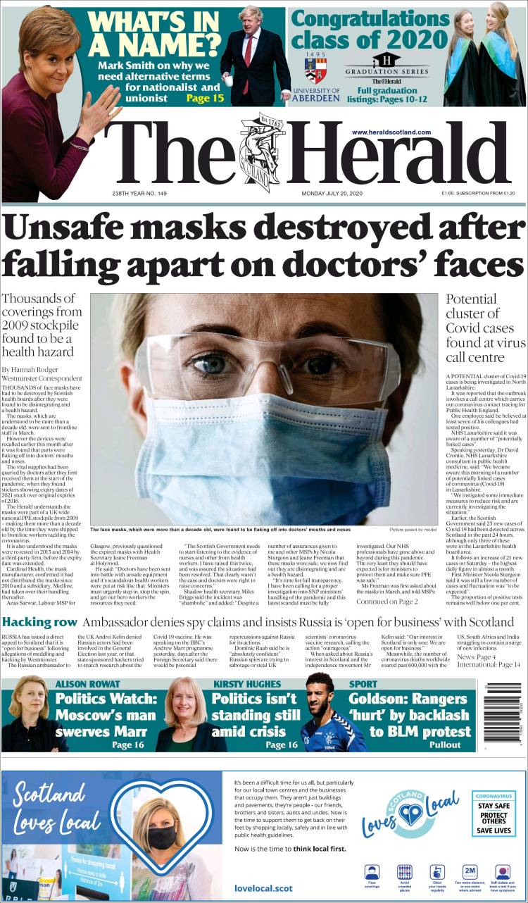 Portada de The Herald (Reino Unido)