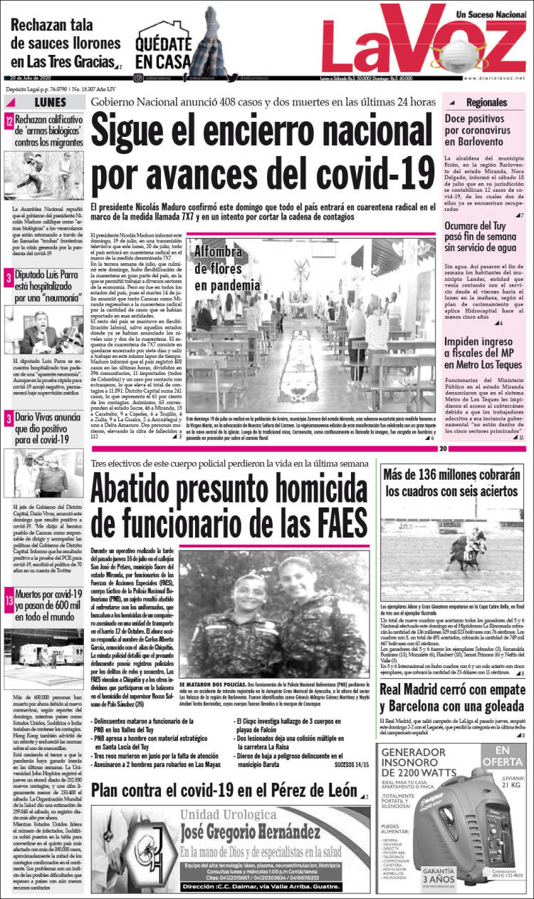 Portada de Diario La Voz (Venezuela)