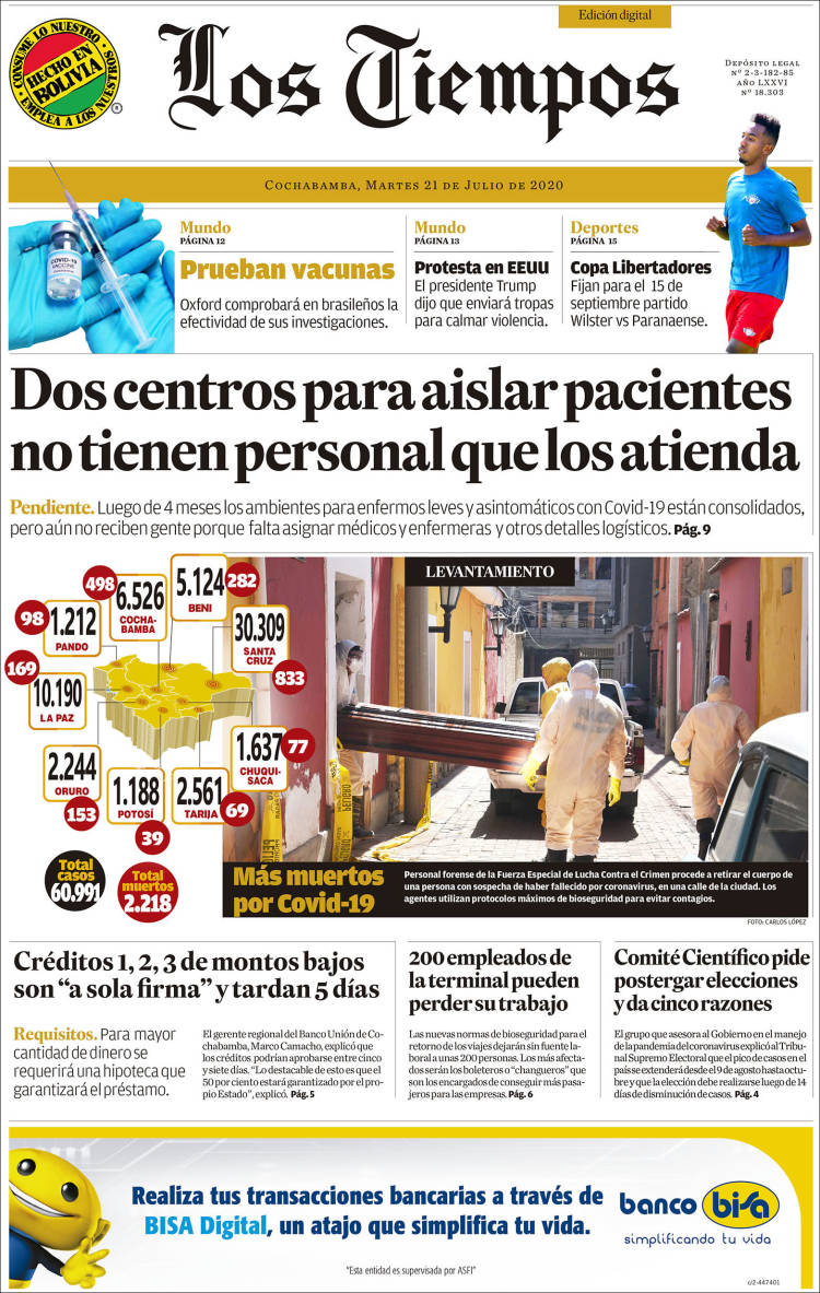 Portada de Los Tiempos (Bolivia)
