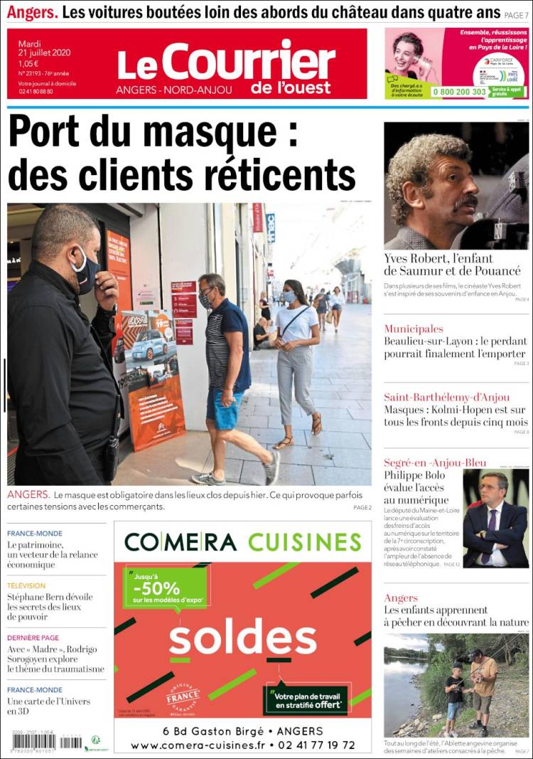 Portada de Le Courrier de l'Ouest (Francia)