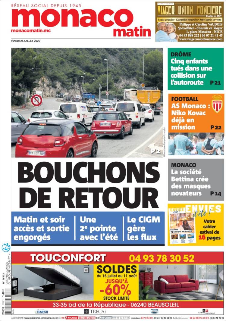 Portada de Nice-Matin (Francia)
