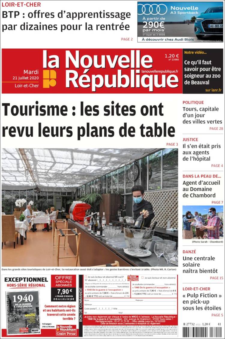 Portada de La Nouvelle Republique (Francia)