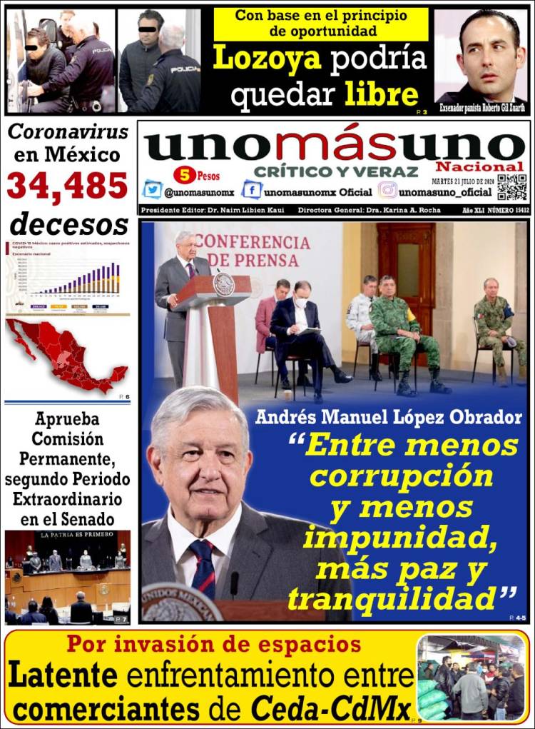 Portada de unomásuno (México)