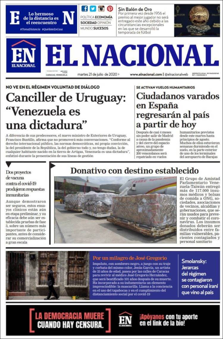 Portada de El Nacional (Venezuela)