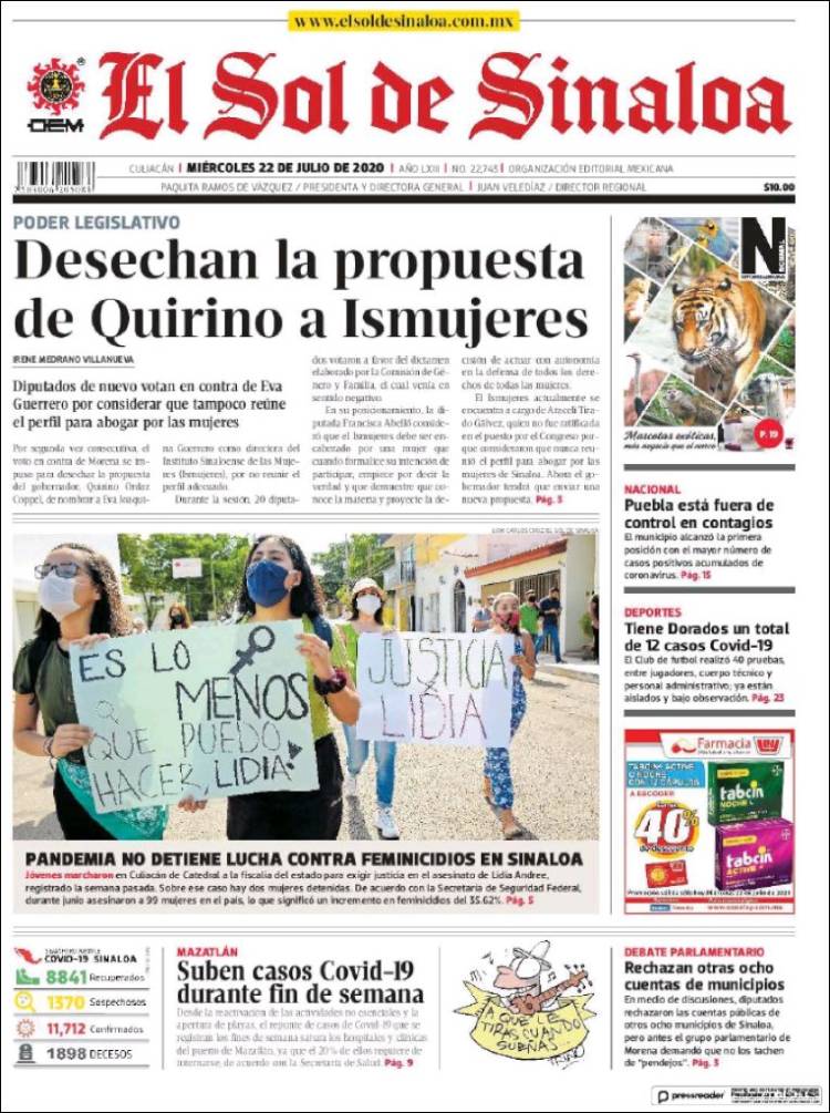 Portada de El Sol de Sinaloa (México)