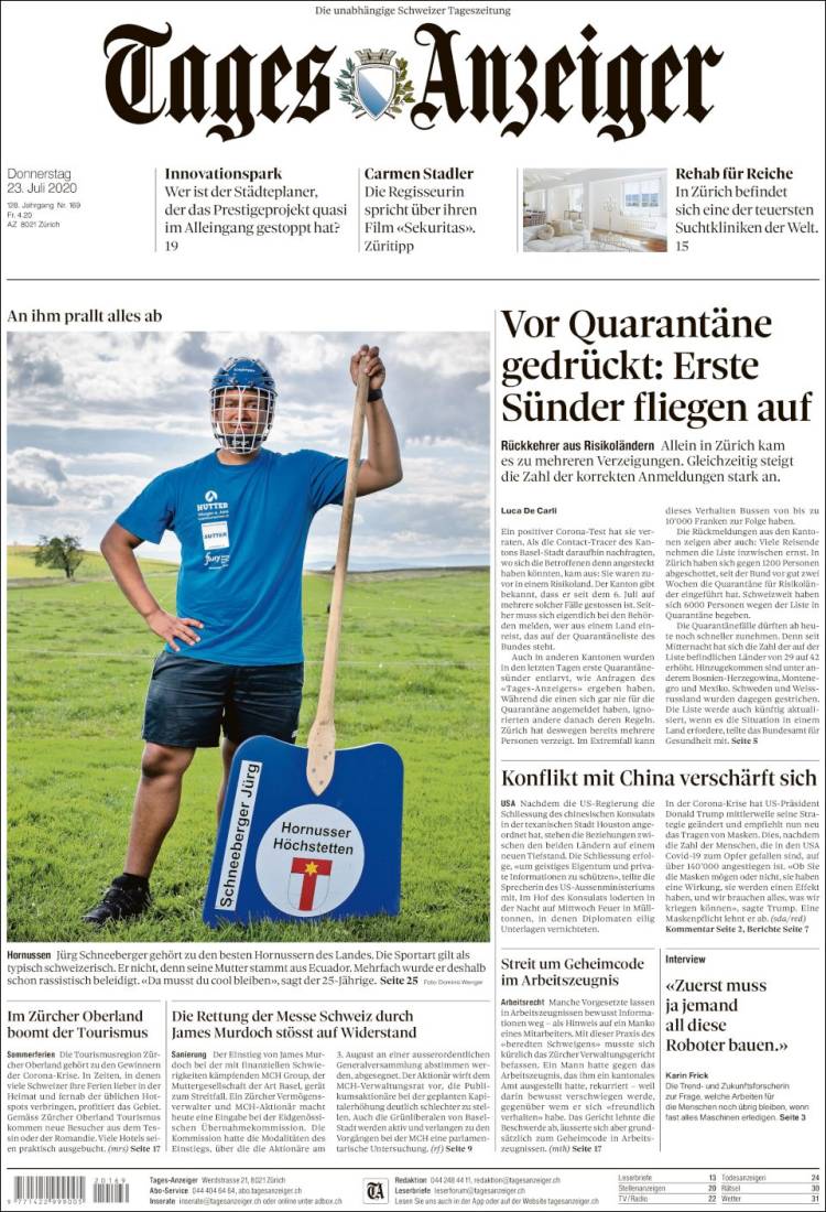 Portada de Tages-Anzeiger (Suiza)