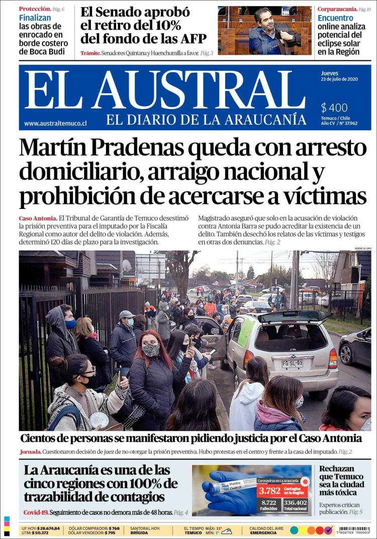Portada de El Austral de Temuco (Chile)