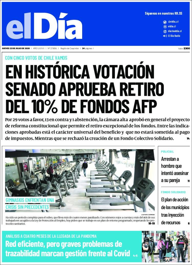 Portada de El Día (Chile)