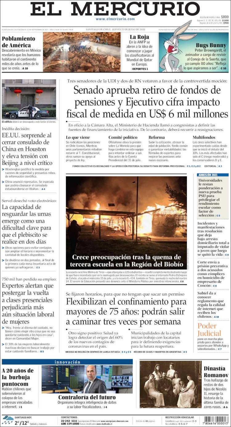 Portada de El Mercurio (Chile)